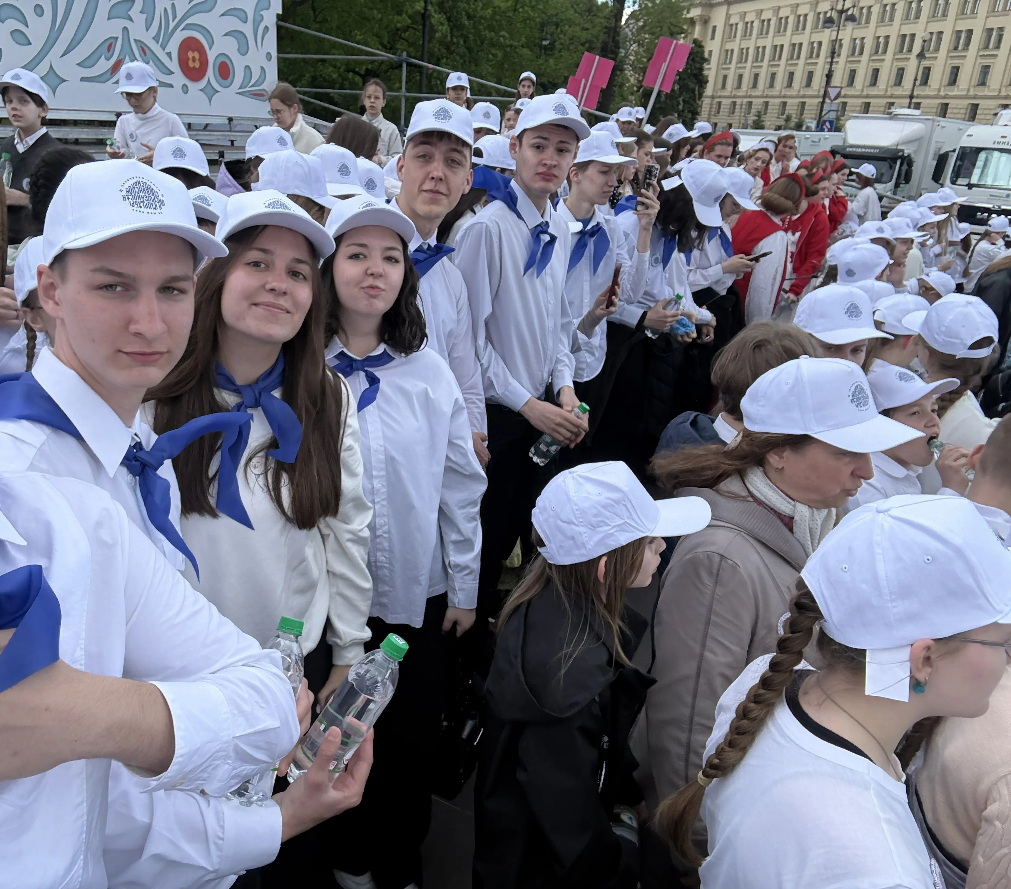 Mass choir performance at Rastrelli Square near Smolny Cathedral